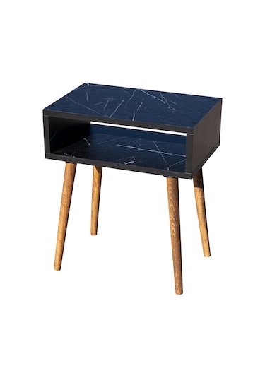 Royal Siyah Mermer Desenli Yan Sehpa Başucu Sehpa Komidin