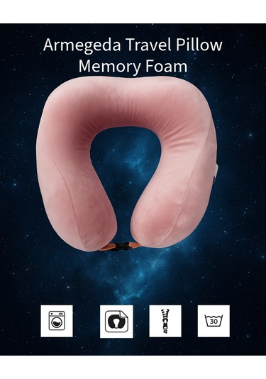 Armegeda Pembe Memory Foam Boyun Destekli Seyahat Yastığı U Şekilli Yastık Pembe