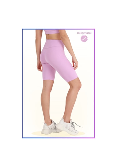 Kadın Yüksek Bel Toparlayıcı Tayt Kısa Spor Şort Deniz Havuz Spor Biker Shorts Lila 1070 Lila