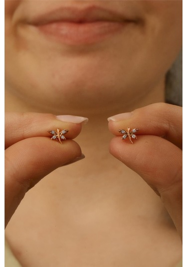 Minimal Yusufçuk Böceği Gümüş Küpe Rose-2351