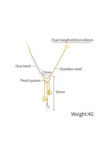 Sones Opk Gx2433 Vintage Hollow Kelebek Püskül İnci Kolye Paslanmaz Çelik Kolye