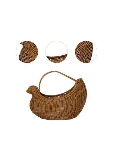 Pazly Suntek Rattan Yumurta Depolama Sepeti Tavuk Şeklinde Rustik Kahverengi Kahverengi