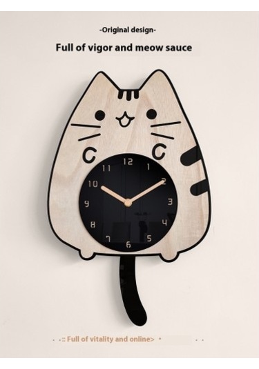Goldenqian Vivid Venue Saat Ev Dekorasyonu Oturma Odası Kedi Sessiz Salıncak Duvar Saati 01soaq Siyah