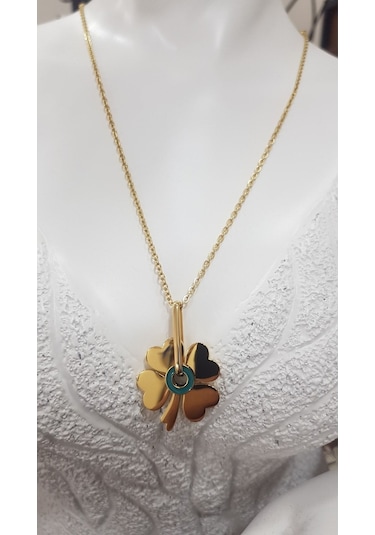 Vog Kişiye Özel Yonca Model Sevgiliye Eşe Anneye Arkadaşa Hediye Çelik Kolye Sarı