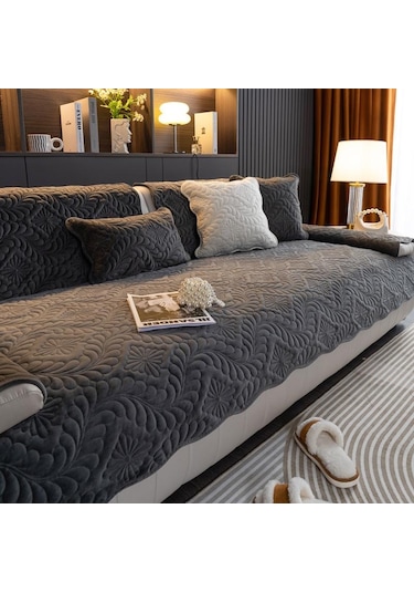 Koyu Gri Peluş Kanepe Havlusu Kış Avrupa Tarzı Kısa Kanepe Örtüsü Düz Renk Kaymaz Kanepe Örtüsü Oturma Odası İçin Evrensel 70 70cm