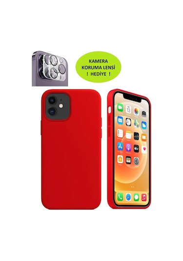 Apple Iphone 12 Ve 12 Pro Model Uyumlu Lansman Kılıf, İçi Kadife - Kamera Koruma Lensi  Kirmizi