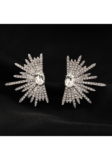 Büyük Bitkili Ve Parlak Zirkonlu Küpe Gümüş