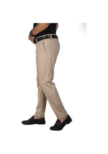 Deepsea Erkek Bej İtalyan Kesim Tüylenmez Likralı Spor Pantolon Esnek Kumaş Bilek Boy Boru Paça Klasik Pantolon 2502005 Bej
