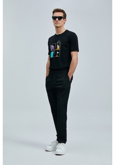 Lufian 111020254 Funky Modern Grafik Tişort Erkek T-shirt SIYAH
