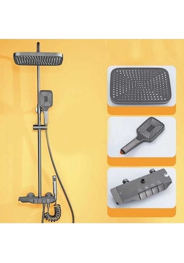 Fleko Gri Piyano Duş Seti Banyo Dekor Banyo Duş Seti Antrasit Duş Seti Diğer