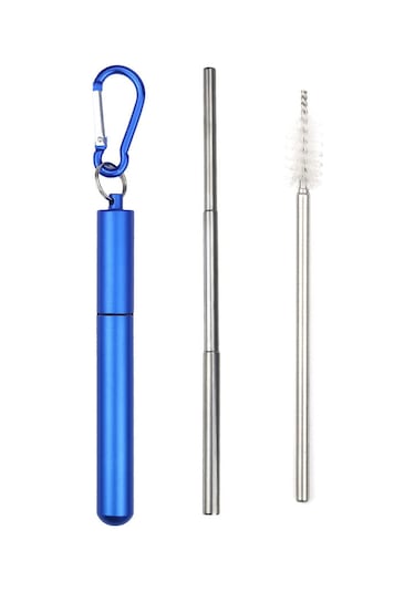 304 Paslanmaz Çelik Üç Bölüm Teleskopik Alüminyum Alaşımlı Fda Sertifikası Yok Bpa Içermez - Mavi