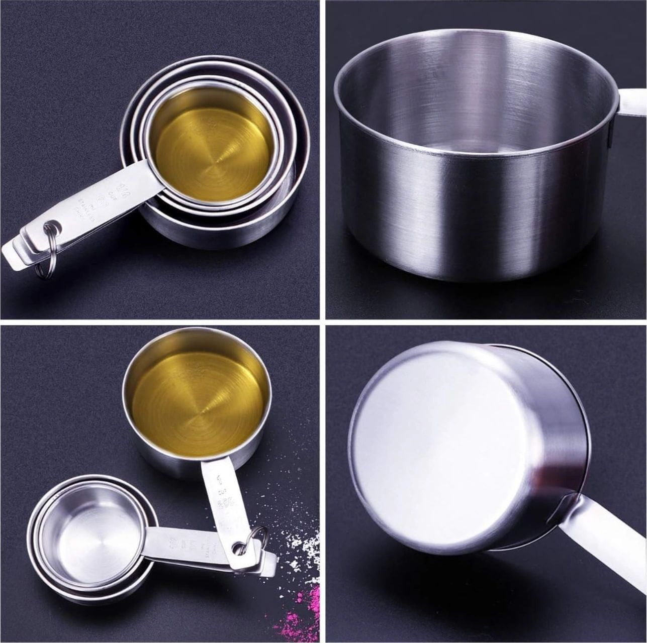 Xiyyadms 11 Parça Paslanmaz Çelik Ölçüm Seti: 5 Ölçü Kase 30-250ml + 5 Kaşık 0.5-15ml + Düzleştirici Aracı Gümüş Gümüş