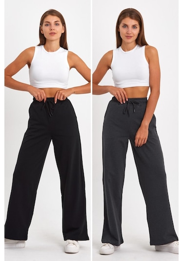 MMetalic MTLCB67 Kadın Mevsimlik Salaş Geniş Rahat Paça Yan Cepli 2'li Eşofman Altı 001