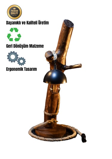 Celestia Home Otantik  İskandinav El Yapımı Doğal Ağaç Ahşap Rustik Aydınlatma Abajur Masa Lambası Ahşap
