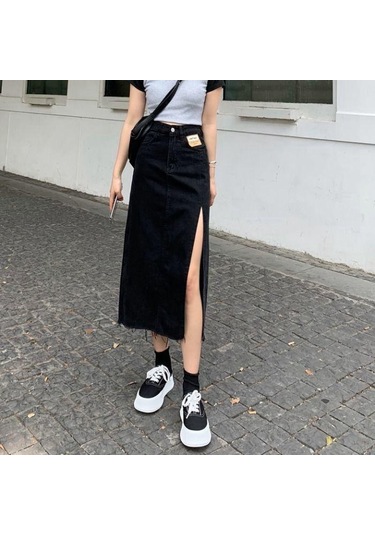 Yaz Kadın Kot Etek Klasik Açık Mavi Yüksek Bel Günlük Kot Bayan Kot Etek Siyah
