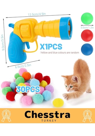 Chesstra Evcil Hayvan Tabancalı Hareketli 30 Peluş Toplu Top Atan İnteraktif 31 Parça Kedi Oyuncağı