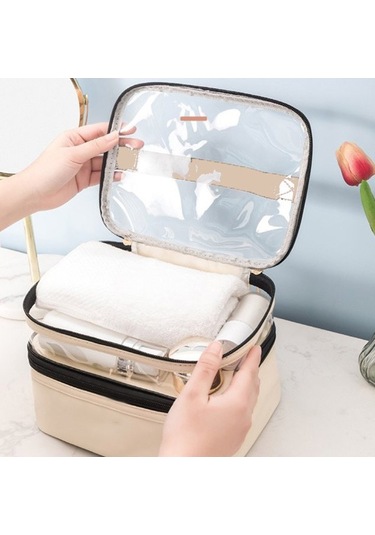 Ankaflex Deri Çift Bölmeli Seyahat Makyaj Çantası