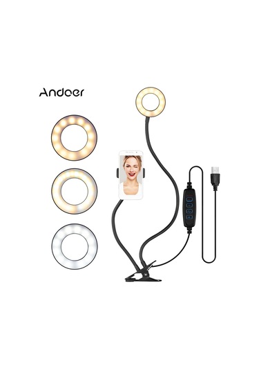 Andoer Webcam 3.5" Klipsli Mini Usb Işık Standı Siyah Siyah