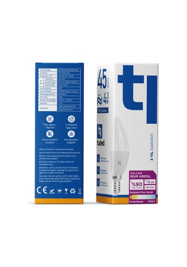 Redeem Plus C37s E14 Mum Ampul, Titreşimsiz, Göz Konforu, 571 Lümen, Sıcak Beyaz, 2700 Kelvin