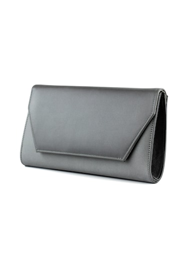 Erkan Saçmacı Antrasit Saten Zincir Askılı Manyetik Kapaklı İç Cepli Zarif Abiye El Çantası Antrasit