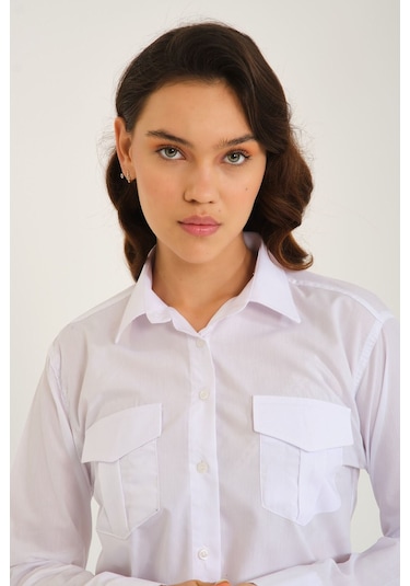 Kadın Uzunkollu Beyaz Gömlek Beyaz