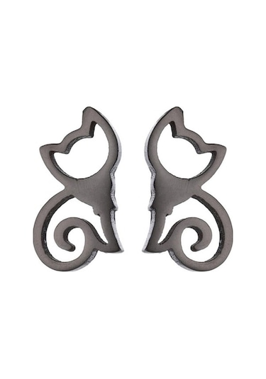 Fastbuy Siyah Minimalist Kedi Küpe, Paslanmaz Çelik Kaplama, Kadın Takı, Sevimli Hayvan Design Siyah