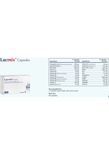 Lacmix Vitamin Mineral Omega-3 ve Bitki Ekstresi İçeren Takviye Edici Gıda 60 Kapsül