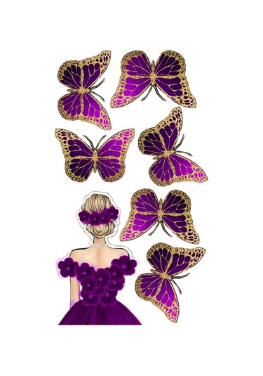 Yenilebilir Şekerli Kağıt Baskısı Cupcake Ve Pasta Resim Baskı Kelebek Ve Kız Temalı 20