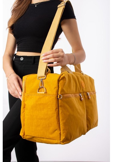 Seyehat Spor Çantası Kabin Boy Valiz 45 35 Cm Omuz Ve Çapraz Askılı Hafif Klinkır Çanta Su İtici Sarı