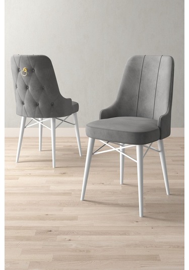 Jusie Beyaz Mermer Desen 80x132 Açılabilir Yemek Odası Takımı 6 Adet Sandalye Gri