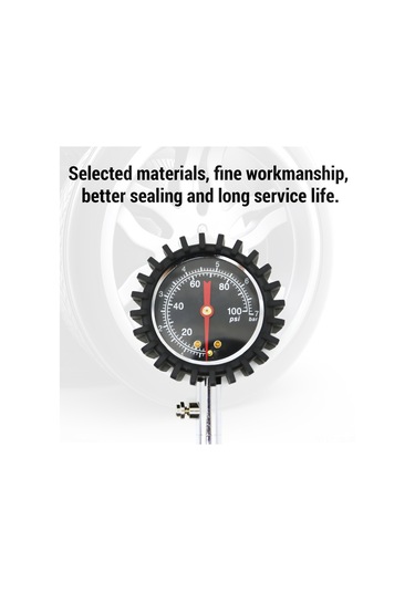 Samdoo Oto Lastik Basınç Ölçer 0-100 Psı - Metal Gövde, 165mm Boru, Psı/bar Ölçüm Birimi, Siyah