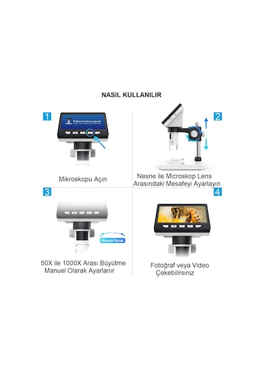 Triline 1000x Dijital Lcd Ekranlı Usb Hd Mikroskop 1080p 4.3 İnç