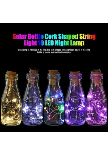Mavi Güneş Enerjisi Şarap Şişesi Işıkları Led Dizeleri Bakır Tel Ev Partisi Dekorasyonu 2m20led