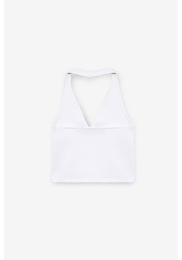 Grimelange MORIENNE Kadın Halter Yaka Kalın Askılı Sırtı Açık Crop Beyaz Bluz
