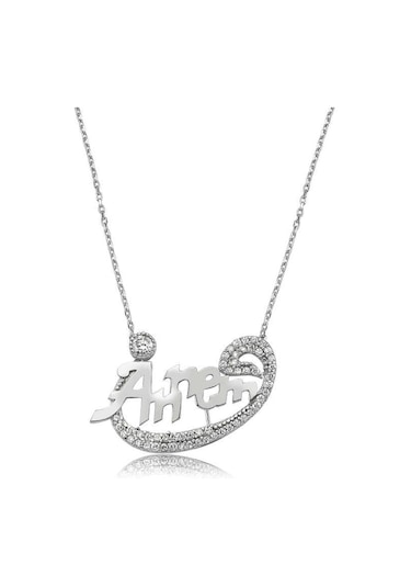 925 Ayar Gümüş Annem Vav Kadın Gümüş Kolye Gümüş