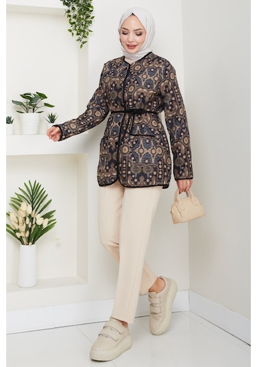 Desenli Düğmeli Kapitone Ceket 1620 - Siyah Siyah