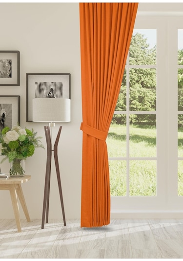 Cheap's Home Petek Dokulu Kadife Dokuma Düz Dikiş Ekstrafor Büzgü Fon Perde Oranj