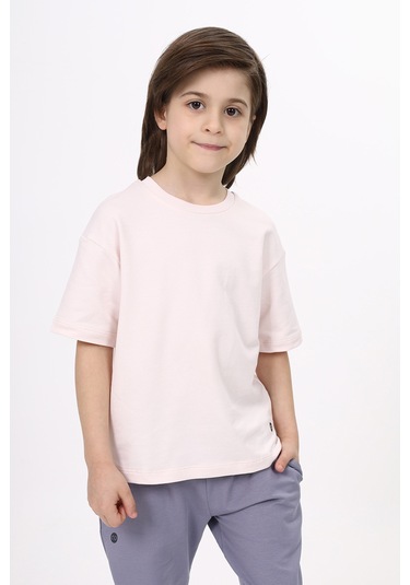 Toontoy Unisex Çocuk Baskılı Tişört Pudra