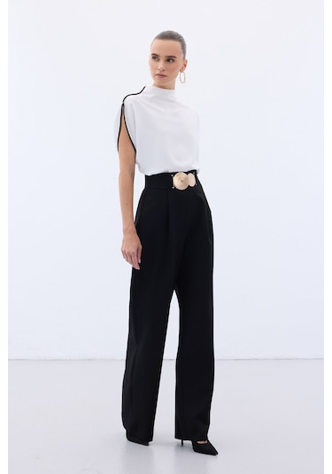 Sateen Aksesuarlı Pantolon - Siyah-136560 Siyah