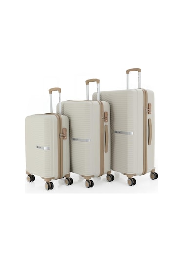 Mçs 3lü Set Kırılmaz Silikon Seyahat Valizi Bavulu V374 Kemik/şampanya Bej