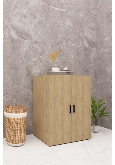 Mdf Çamaşır Makinesi Dolabı Kapaklı Ahşap Lefkas Meşe