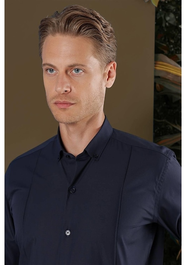 Gk 691 Slim Fit Lacivert Klasik Gömlek Lacivert