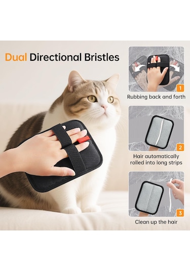 Maiyame 2 Adet İki Yönlü Elektrostatik Evcil Hayvan Tüy Alma Eldiveni - Kedi Köpek Tüyünü, Koltuk Döşeme Arabada Temizler Siyah
