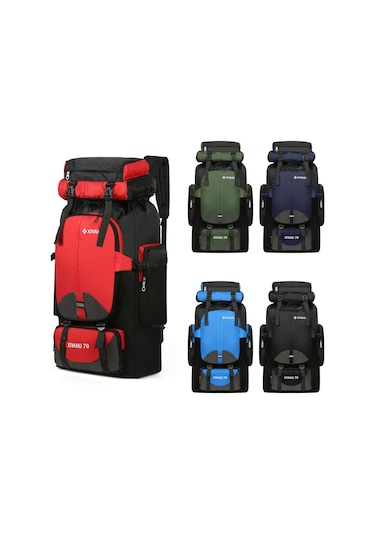 Lemestar Outdoor Spor Sırt Çantası 70l Büyük Kapasite Nylon Hiking Kamp Climbing Yolculuk Reflektör Çizgili Erkek Kadın Unisex Asker Yeşili Çok Renkli