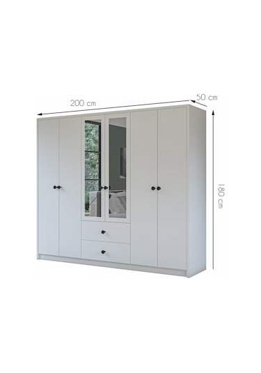 Metalia Gm 036 Lüx 6 Kapı 2 Çekmeceli Düğme Kulplu Aynalı Gardırop