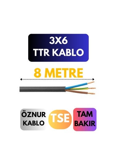 Öznur 3x6 Ttr Kablo Metre Seçenekli Siyah - 8 Metre