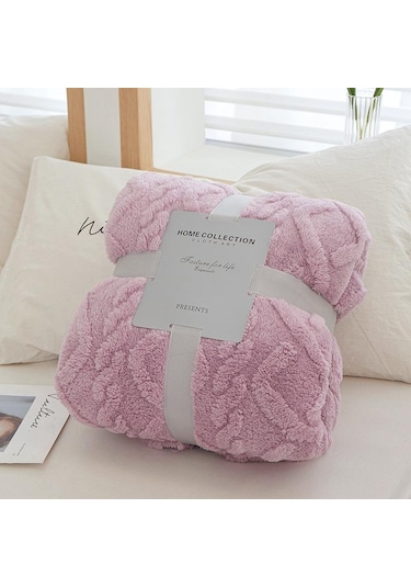 Açık Mor Kalın Kış Battaniye Atmak Yumuşak Sıcak Yün Battaniye Yataklar İçin Ekose Taff Kaşmir Kuzu Termal Yorgan Yatak Örtüsü 100 X 150 Açık Mor