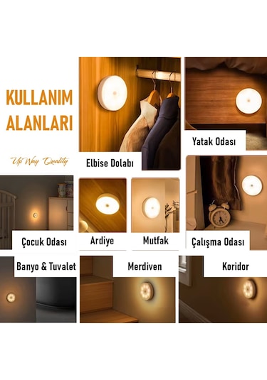 Upway 4 Adet Sensörlü Şarjlı Mıknatıslı Led Lamba Seti - 8 Ledli Günışığı Renkli Gün Işığı