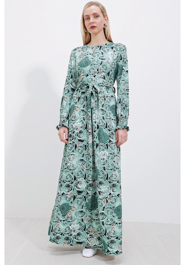 1525 Örme Tesettür Elbise - Mint 001