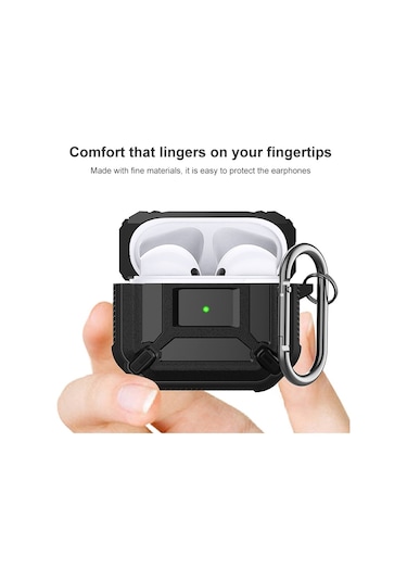 Airpods Uyumlu 3 İçin King Kong Armor Tpu + Pc Kulaklık Koruyucu Kılıf Siyah
